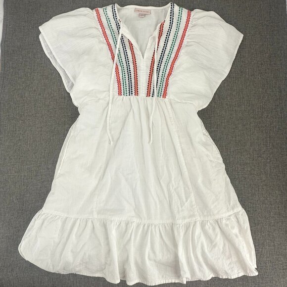 Knox Rose Kimono Mini Dress White Embroidered Small Pockets Cotton‎ & Viscose - Picture 1 of 14